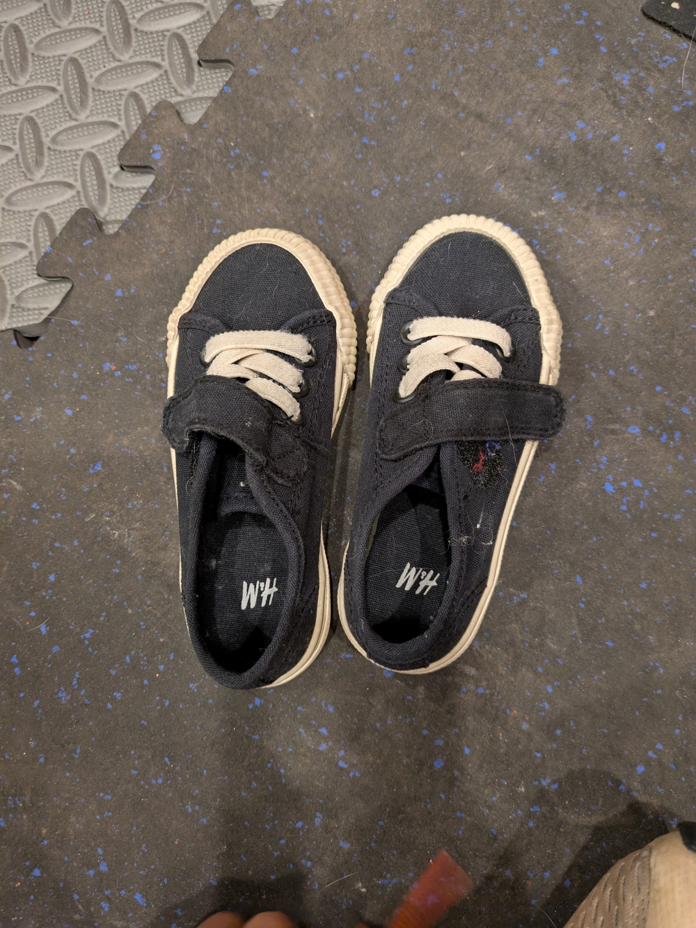 H&M Kids Black Canvas Velcro & Lace Sneakers with Cream Trim